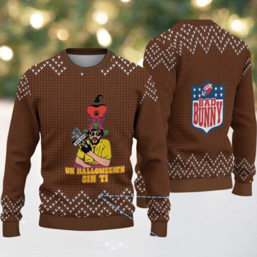 Brown Chevron Knit “Bad Bunny Un Halloween Sin Ti” Ugly Christmas Sweater