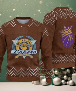 Brown Chevron Knit “Los Angeles Lakers Retro Emblem” Ugly Christmas Sweater