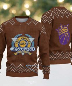 Brown Chevron Knit “Los Angeles Lakers Retro Emblem” Ugly Christmas Sweater