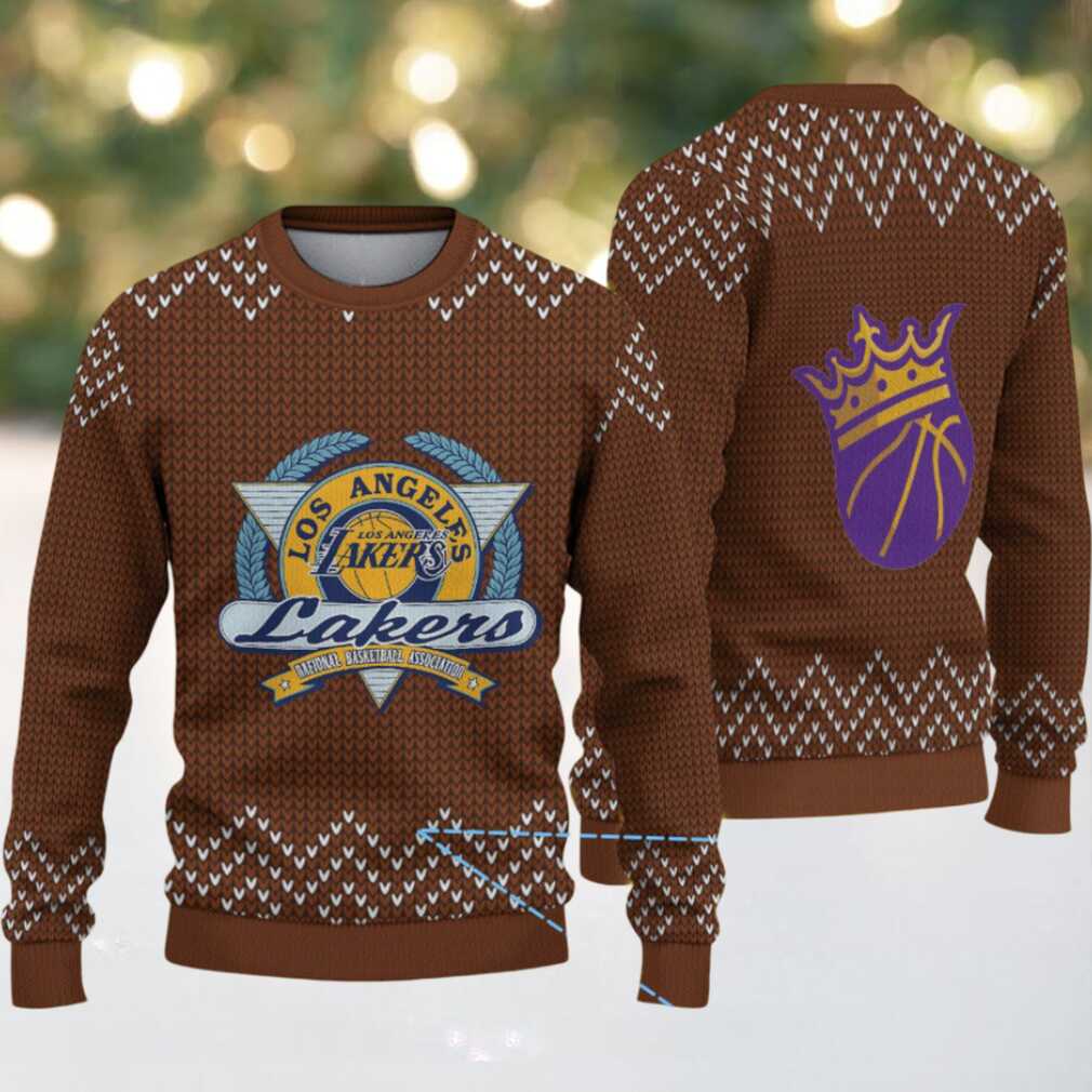 Brown Chevron Knit “Los Angeles Lakers Retro Emblem” Ugly Christmas Sweater Brown Chevron Knit “Los Angeles Lakers Retro Emblem” Ugly Christmas Sweater