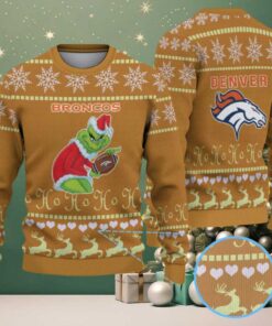 Brown Denver Broncos Grinch Reindeer Snowflake Pattern Vintage Ugly Christmas Sweater Brown Denver Broncos Grinch Reindeer Snowflake Pattern Vintage Ugly Christmas Sweater