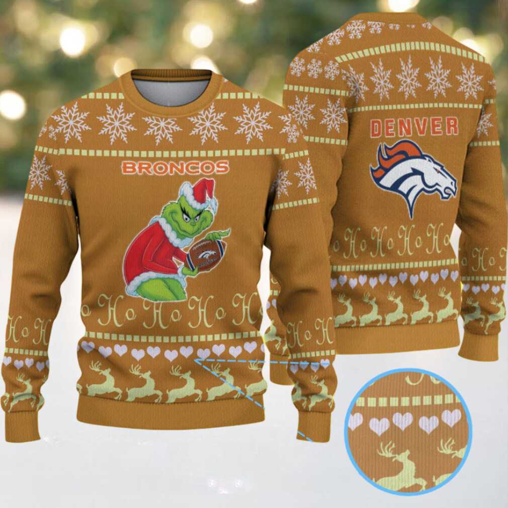 Brown Denver Broncos Grinch Reindeer Snowflake Pattern Vintage Ugly Christmas Sweater Brown Denver Broncos Grinch Reindeer Snowflake Pattern Vintage Ugly Christmas Sweater