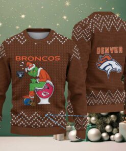 Brown Denver Broncos Grinch Rival Teams Toilet Knitted Zigzag Pattern Vintage Ugly Christmas Sweater