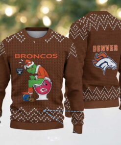 Brown Denver Broncos Grinch Rival Teams Toilet Knitted Zigzag Pattern Vintage Ugly Christmas Sweater