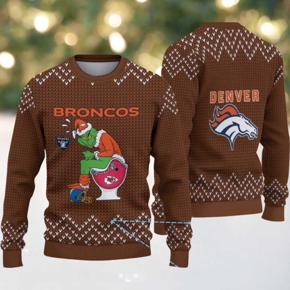 Brown Denver Broncos Grinch Rival Teams Toilet Knitted Zigzag Pattern Vintage Ugly Christmas Sweater Brown Denver Broncos Grinch Rival Teams Toilet Knitted Zigzag Pattern Vintage Ugly Christmas Sweater