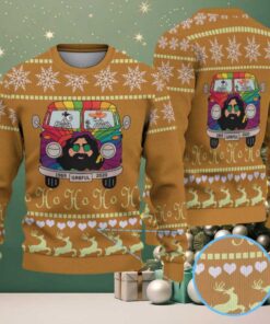 Brown Grateful Dead Van with Skeletons and Snowflake Reindeer Pattern Vintage Ugly Christmas Sweater Brown Grateful Dead Van with Skeletons and Snowflake Reindeer Pattern Vintage Ugly Christmas Sweater