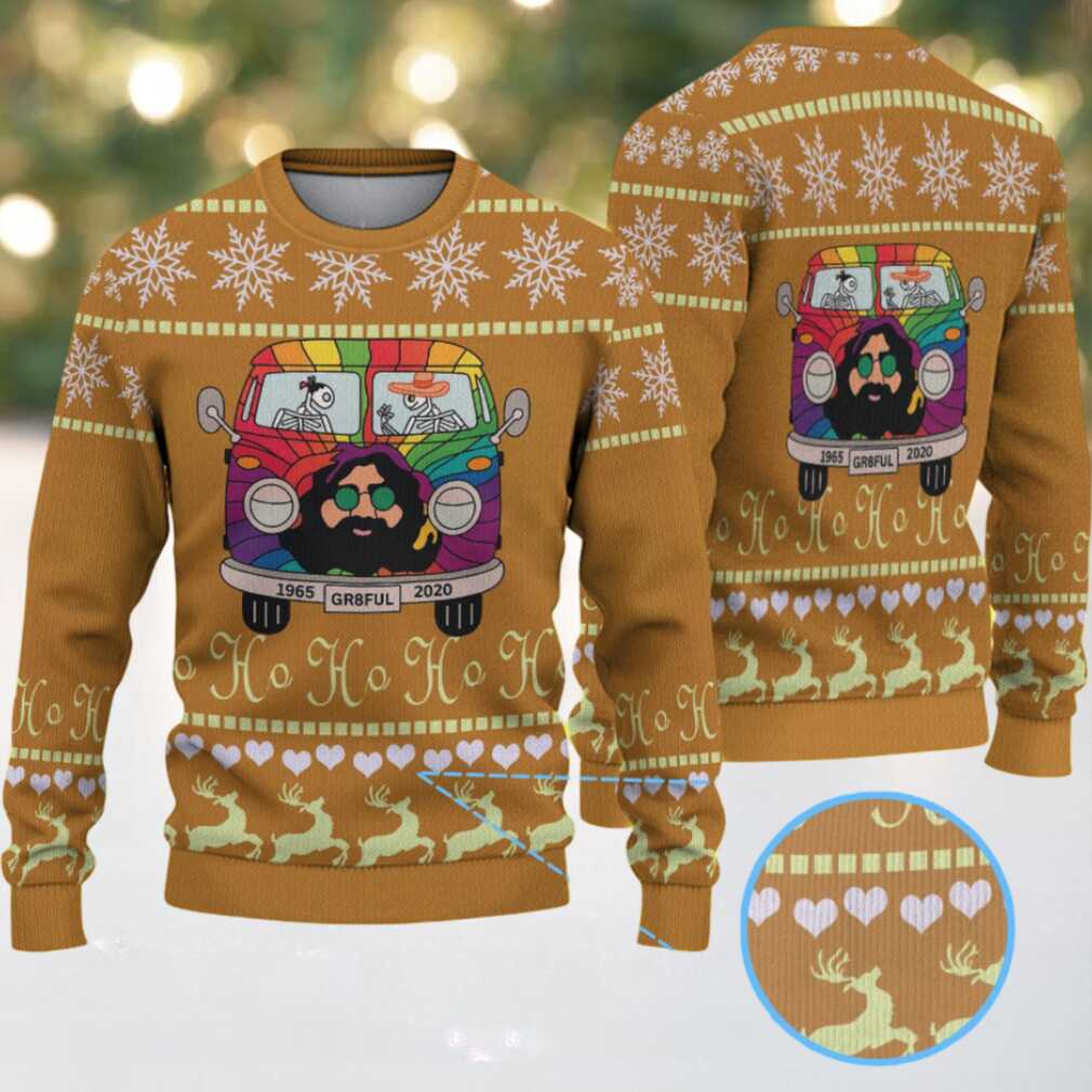 Brown Grateful Dead Van with Skeletons and Snowflake Reindeer Pattern Vintage Ugly Christmas Sweater Brown Grateful Dead Van with Skeletons and Snowflake Reindeer Pattern Vintage Ugly Christmas Sweater