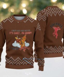 Brown Knitted Pattern “Grumpy Tiger & Fireball Cinnamon Whisky Bottle” Ugly Christmas Sweater