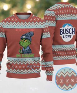 Brown, Light Blue & White Zigzag Snowflake Pattern “Busch Light Grinch Drunk” Ugly Christmas Sweater