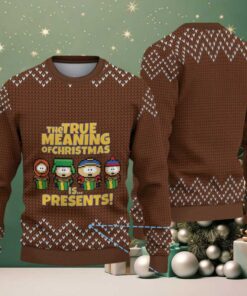 Brown & White South Park Characters Pixel Art with Christmas Quote Knit Pattern – Vintage Ugly Christmas Sweater
