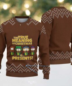 Brown & White South Park Characters Pixel Art with Christmas Quote Knit Pattern – Vintage Ugly Christmas Sweater