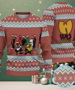 Brown and Light Blue Zigzag Knit “Wu Tang Clan Christmas Crew” Ugly Christmas Sweater