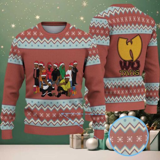Brown and Light Blue Zigzag Knit “Wu Tang Clan Christmas Crew” Ugly Christmas Sweater