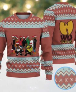 Brown and Light Blue Zigzag Knit “Wu Tang Clan Christmas Crew” Ugly Christmas Sweater