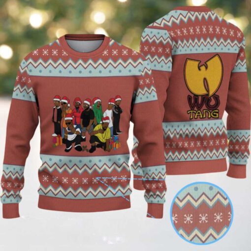 Brown and Light Blue Zigzag Knit “Wu Tang Clan Christmas Crew” Ugly Christmas Sweater