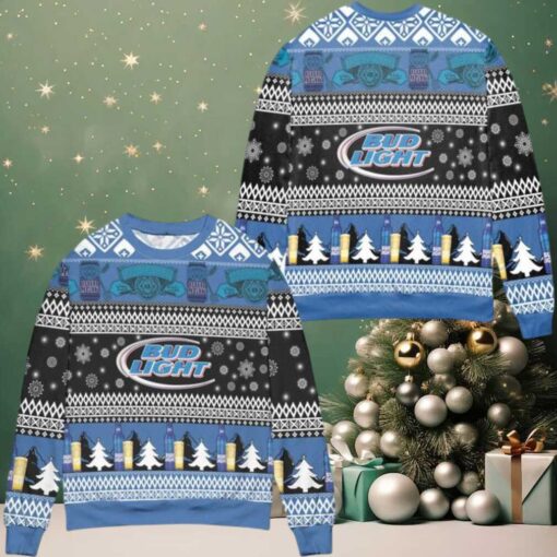 Bud Light Snowflakes Pattern Ugly Christmas Sweater Blue