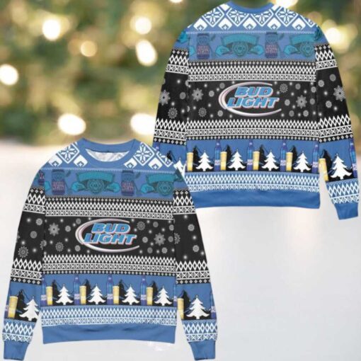 Bud Light Snowflakes Pattern Ugly Christmas Sweater Blue