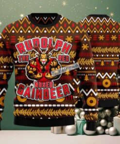 Buffed Rudolph The Red Nosed Reindeer Muscular Ugly Christmas Sweater Mens