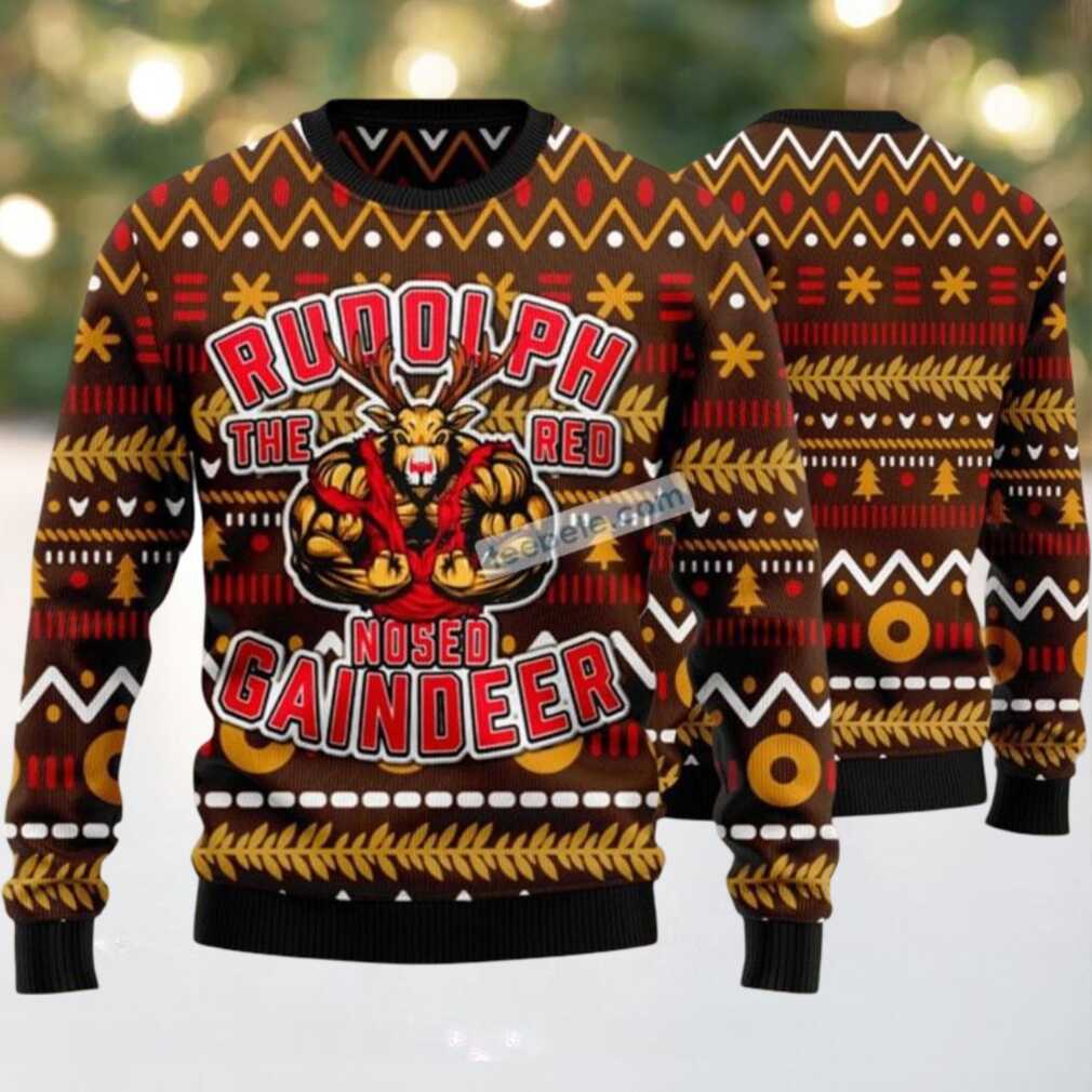 Buffed Rudolph The Red Nosed Reindeer Muscular Ugly Christmas Sweater Mens, hoodie, sweater, long sleeve and tank top Buffed Rudolph The Red Nosed Reindeer Muscular Ugly Christmas Sweater Mens
