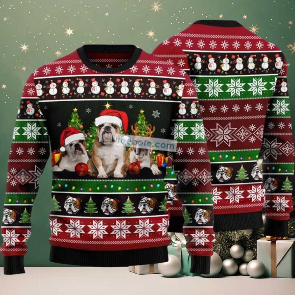 Bulldog Claus Reindeer Hat Ugly Christmas Sweater Ugliest, hoodie, sweater, long sleeve and tank top Bulldog Claus Reindeer Hat Ugly Christmas Sweater