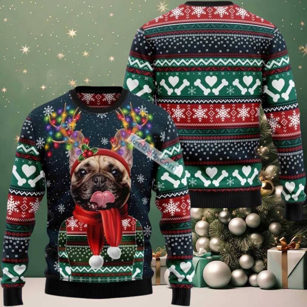 Bulldog Dad Reindeer Ugly Christmas Sweaters Family, hoodie, sweater, long sleeve and tank top Bulldog Dad Reindeer Ugly Christmas Sweater, front view