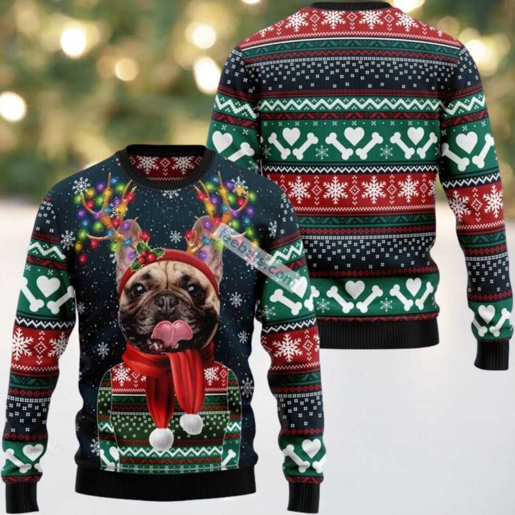 Bulldog Dad Reindeer Ugly Christmas Sweaters Family, hoodie, sweater, long sleeve and tank top Bulldog Dad Reindeer Christmas Sweater, close-up of design