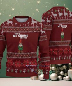 Burgundy Gnome Costume with Reindeer and Snowflake Pattern Vintage Ugly Christmas Sweater
