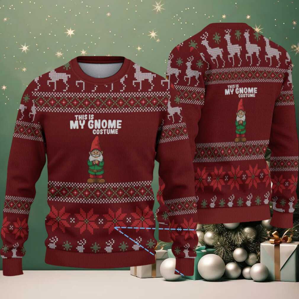 Burgundy Gnome Costume with Reindeer and Snowflake Pattern Vintage Ugly Christmas Sweater Burgundy Gnome Costume with Reindeer and Snowflake Pattern Vintage Ugly Christmas Sweater