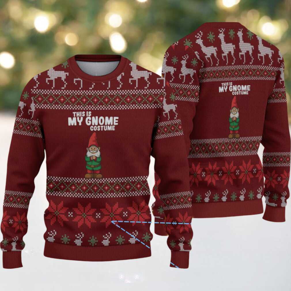 Burgundy Gnome Costume with Reindeer and Snowflake Pattern Vintage Ugly Christmas Sweater Burgundy Gnome Costume with Reindeer and Snowflake Pattern Vintage Ugly Christmas Sweater