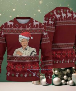 Burgundy & Red Santa Hat Man with Reindeer Snowflake Pattern – Vintage Ugly Christmas Sweater