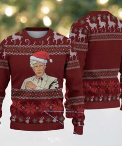 Burgundy & Red Santa Hat Man with Reindeer Snowflake Pattern – Vintage Ugly Christmas Sweater