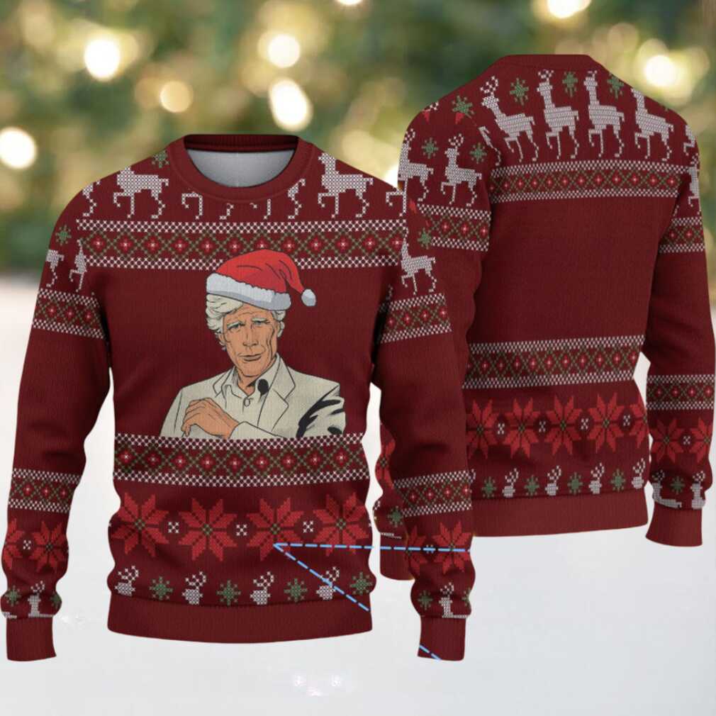 Burgundy & Red Santa Hat Man with Reindeer Snowflake Pattern – Vintage Ugly Christmas Sweater Burgundy & Red Santa Hat Man with Reindeer Snowflake Pattern – Vintage Ugly Christmas Sweater