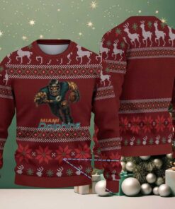 Burgundy Reindeer Snowflake Knit “Miami Dolphins Football Player” Ugly Christmas Sweater Burgundy Reindeer Snowflake Knit “Miami Dolphins Football Player” Ugly Christmas Sweater