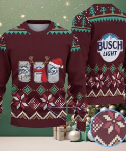 Burgundy, Teal & Cream Snowflake Pattern “Busch Light Holiday Cans” Ugly Christmas Sweater