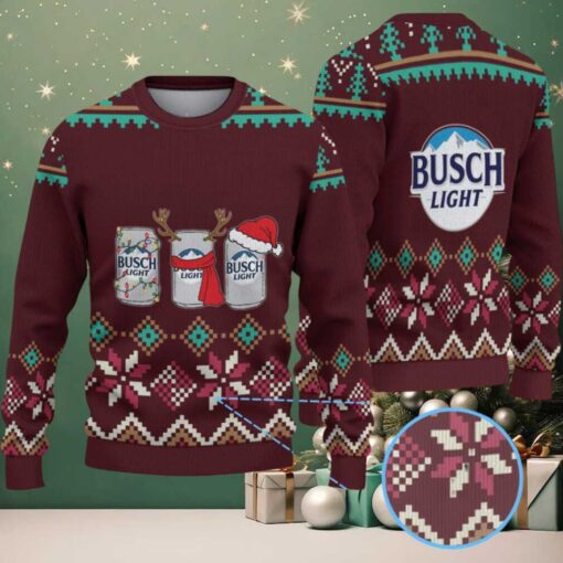 Burgundy, Teal & Cream Snowflake Pattern “Busch Light Holiday Cans” Ugly Christmas Sweater