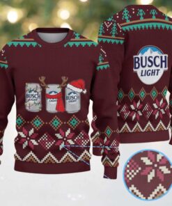 Burgundy, Teal & Cream Snowflake Pattern “Busch Light Holiday Cans” Ugly Christmas Sweater