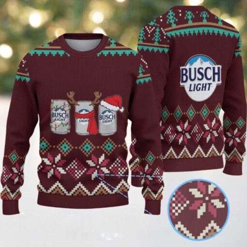 Burgundy, Teal & Cream Snowflake Pattern “Busch Light Holiday Cans” Ugly Christmas Sweater