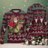 Navy Blue Ugly Christmas Sweater with White Snowflake Pattern Featuring Chivas Inspired Santa Cat Design