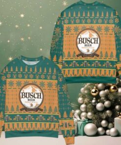 Busch Beer Product Of Usa Pine Tree Snowflake Pattern Ugly Christmas Sweater