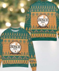 Busch Beer Product Of Usa Pine Tree Snowflake Pattern Ugly Christmas Sweater