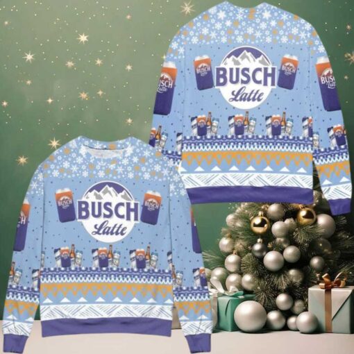 Busch Latte Logo Snowflake Pattern Ugly Christmas Sweater Blue