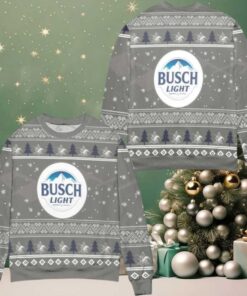 Busch Light Beer Pine Tree Snowflake Ugly Christmas Sweater Gray