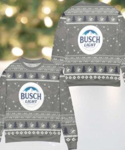 Busch Light Beer Pine Tree Snowflake Ugly Christmas Sweater Gray