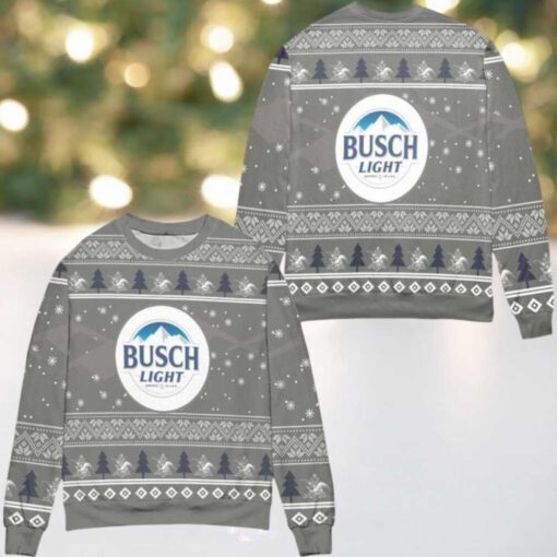 Busch Light Beer Pine Tree Snowflake Ugly Christmas Sweater Gray