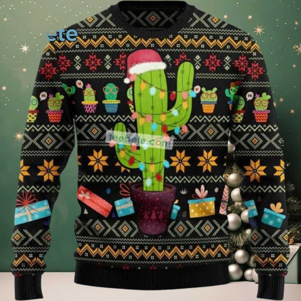 Cactus Claus Hat Dad Ugly Christmas Vacation Sweater, hoodie, sweater, long sleeve and tank top Cactus Claus Hat Dad Ugly Christmas Vacation Sweater front view