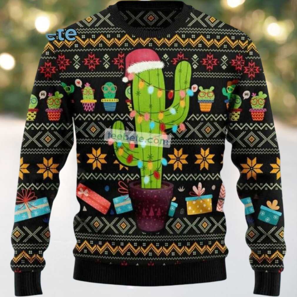 Cactus Claus Hat Dad Ugly Christmas Vacation Sweater, hoodie, sweater, long sleeve and tank top Cactus Claus Hat Dad Ugly Christmas Vacation Sweater back view