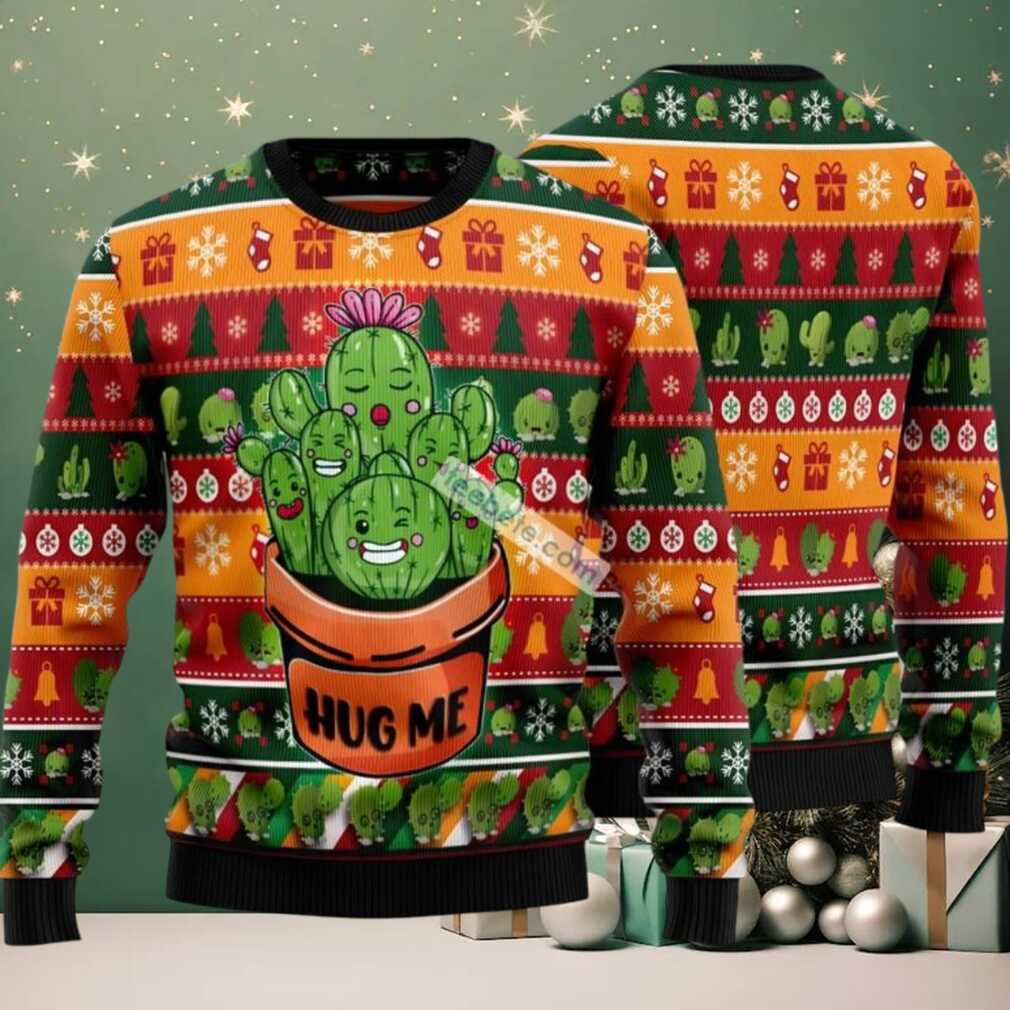 Cactus Hug Me Ugly Christmas Sweater Red Green Ugliest, hoodie, sweater, long sleeve and tank top Cactus Hug Me Ugly Christmas Sweater Red Green Ugliest