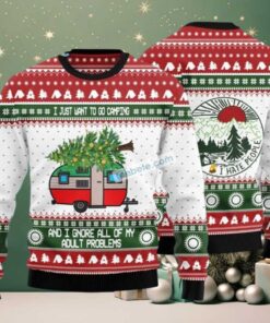 Camping Bus Christmas Tree Ugly Christmas Sweater Naughty