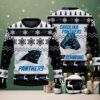 Black Ugly Christmas Sweater with White Snowflake and Gift Pattern Featuring Nurse Theme with Medical Bottles and Christmas Elements Black Ugly Christmas Sweater with White Snowflake and Gift Pattern Featuring Nurse Theme with Medical Bottles and Christmas Elements
