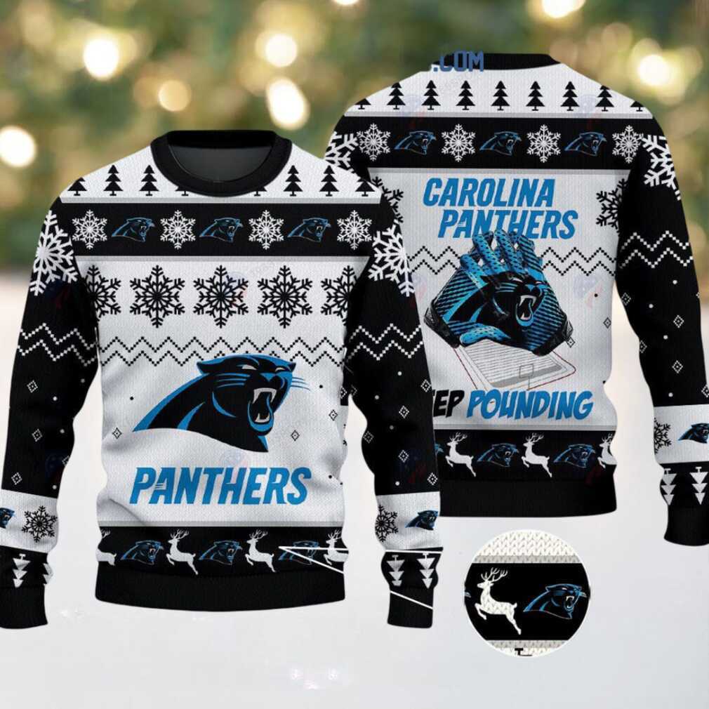 Carolina Panthers Keep Pounding Christmas Ugly Sweater, hoodie, sweater, long sleeve and tank top Carolina Panthers Keep Pounding Christmas Ugly Sweater - Back View showcasing detailed design